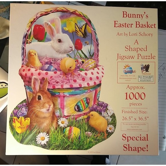 New Bunny's Easter Basket Jigsaw Puzzle 1000 Pieces Special Shape 26.5" x 36.5" - Picture 2 of 6